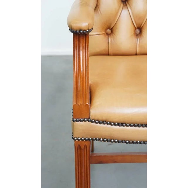 English Cowhide Chesterfield Dining Chair in Light Cognac Color For Sale - Image 10 of 14