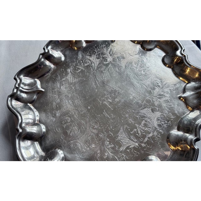 Vintage F B Rogers Silver Plate Footed Tray For Sale - Image 10 of 14