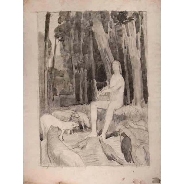 Young Shepherd Plays the Lyre, Original Drawing, Early 20th-Century For Sale