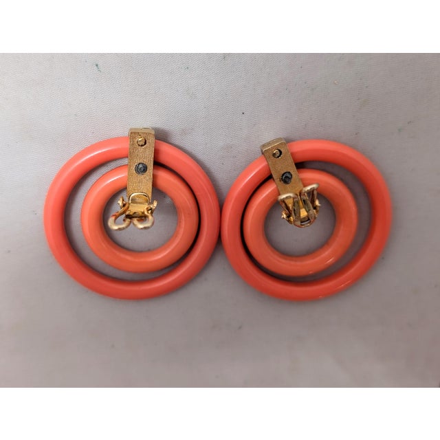 Metal Vintage 1950s Signed Napier Goldtone 2 Pink Hoop Clip Earrings-2 Pieces For Sale - Image 7 of 7