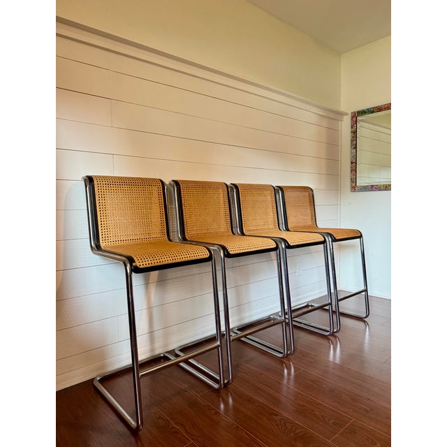 A Rare Set of Four Cesca Bar Stools in Cane and Chrome, Circa 1970s. Attributed to Marcel Breuer for Knoll For Sale - Image 11 of 12