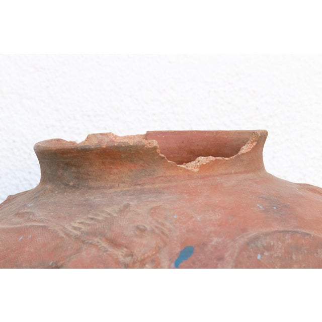 African Rare Oversize Clay Vessel W/ Horse Relief For Sale - Image 3 of 9