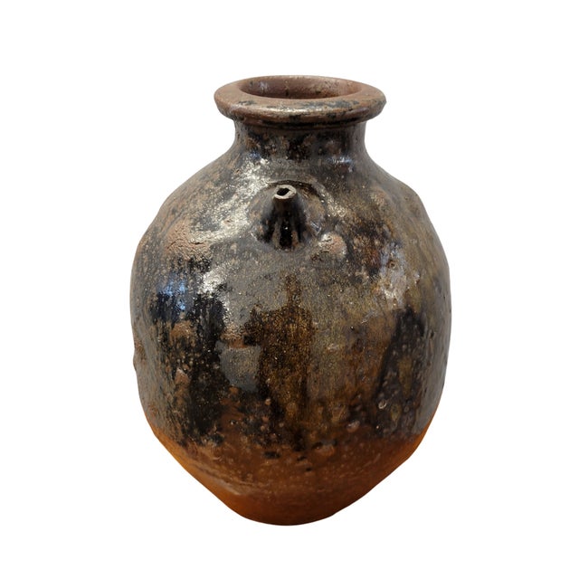 Farmhouse Antique 18th C French Provincial Walnut Oil Jug Jar in Rich Brown Glazed Terracotta For Sale - Image 3 of 8