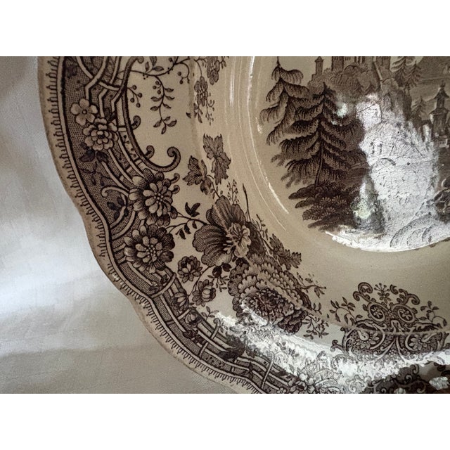 Antique Brown Transferware Shallow Bowl For Sale - Image 9 of 12