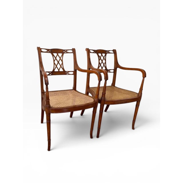 Traditional 1930s Mid Century English Style Regency Arm Chairs (A Pair) For Sale - Image 3 of 13