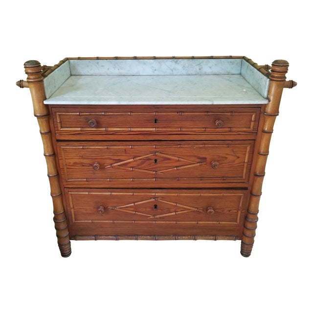 19th Century English Marble Top Bamboo Chest Of Drawers Chairish