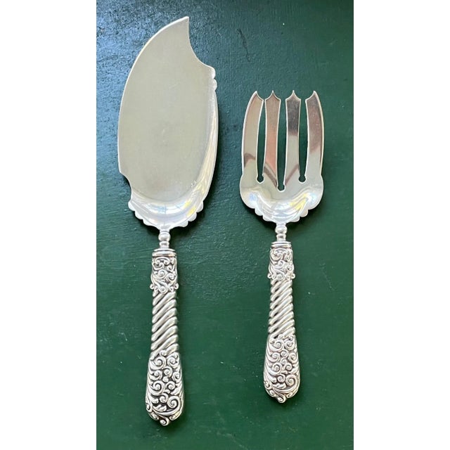 Antique 19th century Gorham sterling silver fish fork and slice with wonderful Art Nouveau handles. Form measures 9 1/4"...