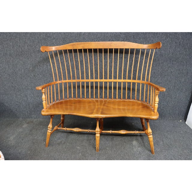 Frederick Duckloe Oak & Cherry Windsor Settee For Sale - Image 12 of 12
