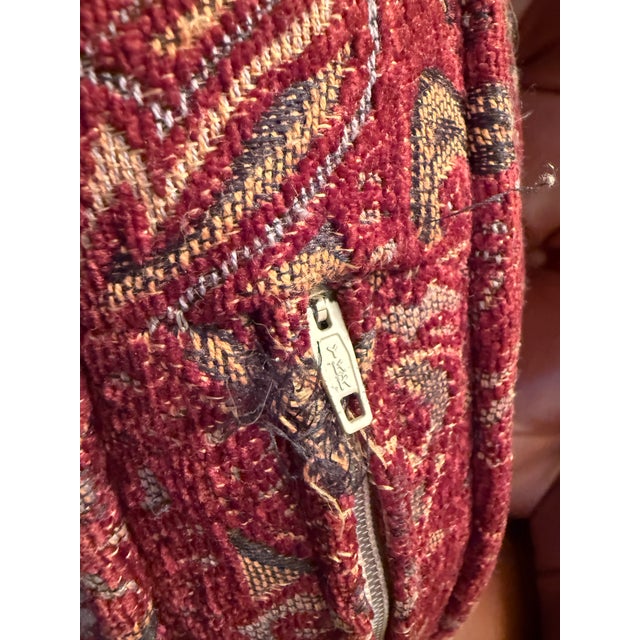 Round Deep-Red Down-Filled Paisley Pillows-a Pair For Sale - Image 4 of 5