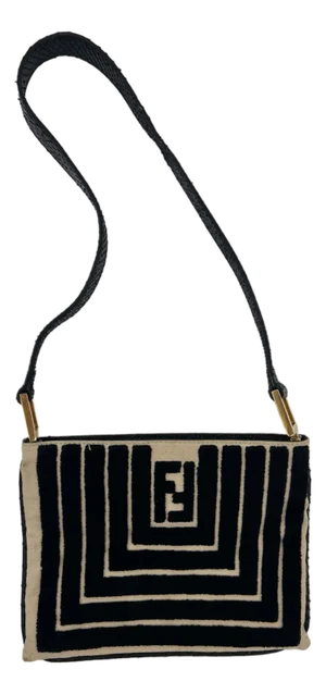 1970s Fendi Canvas and Velvet Shoulder Bag