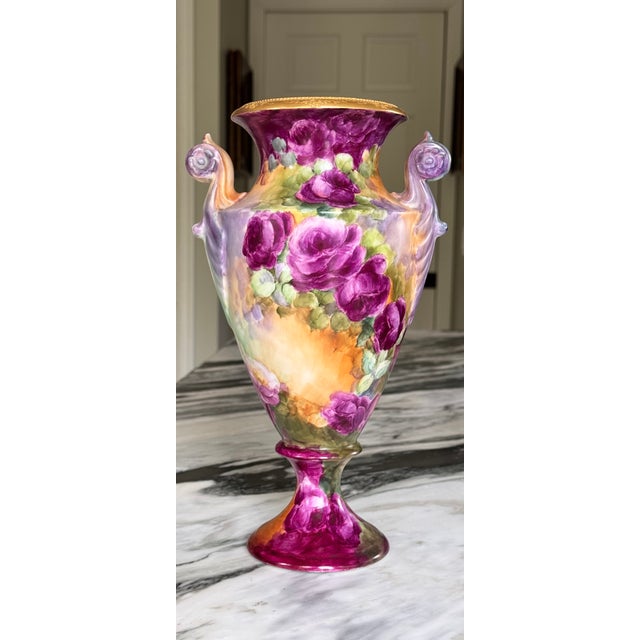 Edwardian Era Limoge, France Jean Pouyat Large Scale Hand Painted Vase For Sale - Image 12 of 17