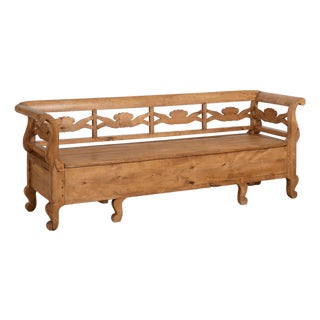19th Century Swedish Pine Bench With Storage For Sale
