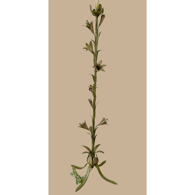 Light Green Vintage Italian Floral Tole Floor Lamp For Sale - Image 8 of 13