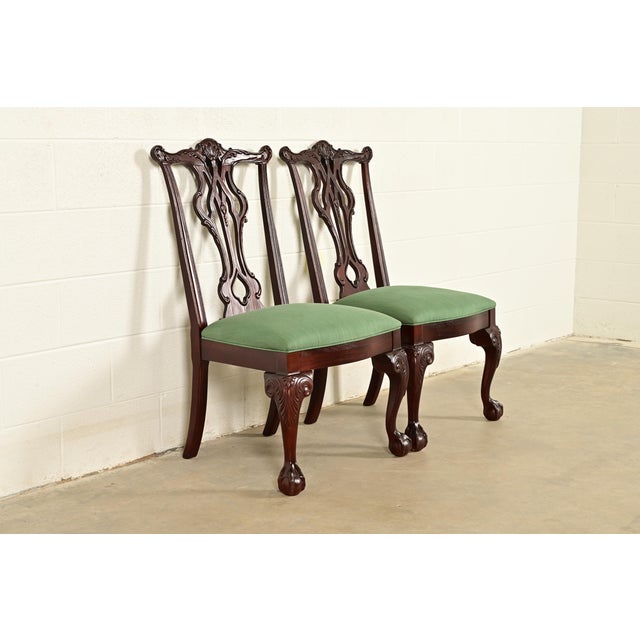 Thomasville Thomasville Chippendale Carved Mahogany Side Chairs or Dining Chairs, Pair For Sale - Image 4 of 14