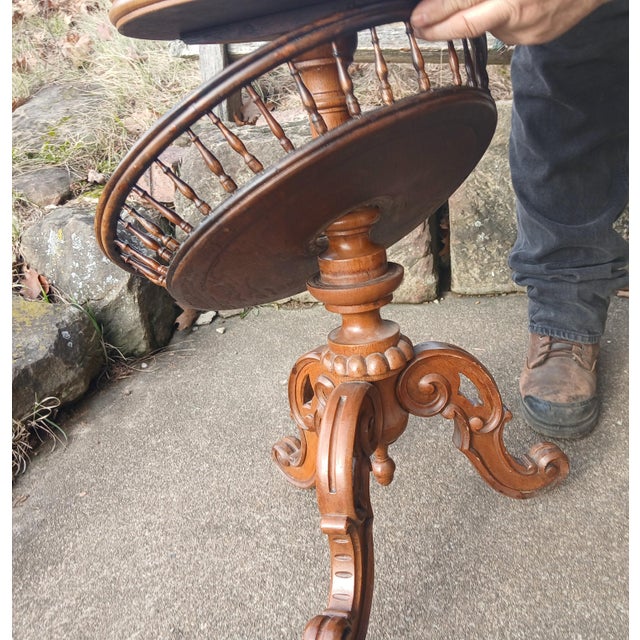 Antique Walnut Sewing Basket Table or Sewing Stand 1860s Rare For Sale - Image 11 of 12