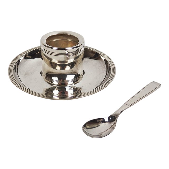 Art Deco Silver-Plated Metal Egg Cup with Spoon and Box from Christofle, 1930s, Set of 4 For Sale
