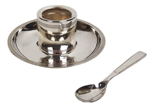 Art Deco Silver-Plated Metal Egg Cup with Spoon and Box from Christofle, 1930s, Set of 4