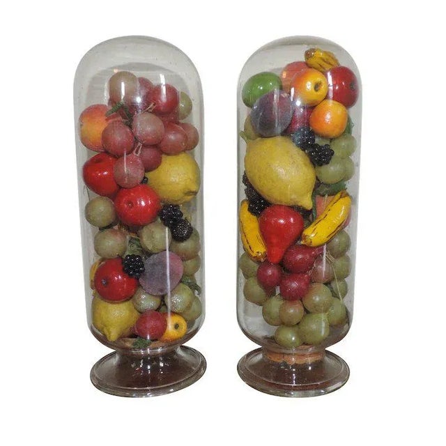 19th Century Victorian Wax & Papier Mache Fruit Pyramids in Glass Domes with Cork Stoppers - A Pair For Sale - Image 11 of 11