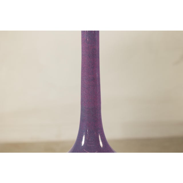 Purple Tall Artisan Ceramic Vase with Purple Glaze and Slender Neck For Sale - Image 8 of 18