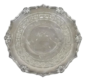 Vintage English Victorian Silver Plated Footed Round Pierced Serving Tray