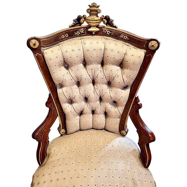 Antique “His” & “Hers” American Neo-Grec Upholstered Chair Set For Sale - Image 9 of 15