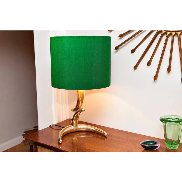 Elegant pair of brass organic shape table lamps, France circa 1970, in the style of Philippe Hiquily, very heavy solid...