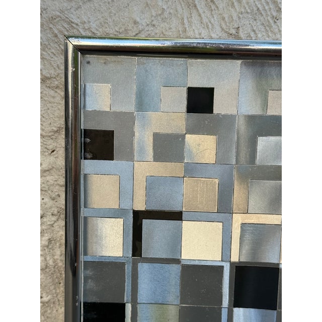 Vintage Op-Art Foil Paper Framed Art Cityscape Paul Evans Style Made in England For Sale In New York - Image 6 of 6