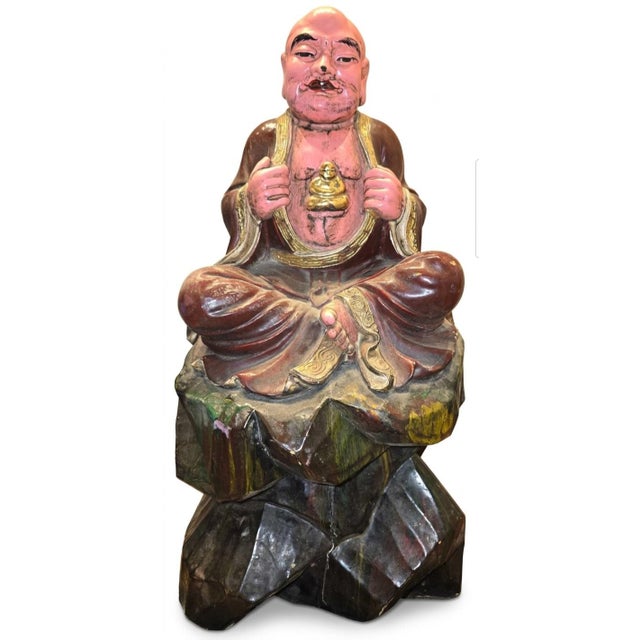 Late 20th Century Polychrom Wooden Carving 10 of 18 Arhats (Luohans) For Sale - Image 13 of 17