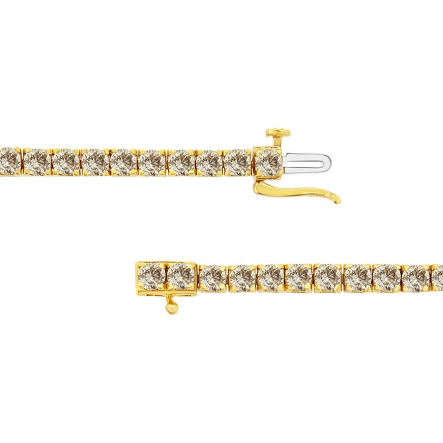 Contemporary 14K Yellow Gold Plated .925 Sterling Silver 8.0 Cttw Diamond Classic Link Tennis Bracelet (K-L Color, I2-I3 Clarity) - 7-1/4" For Sale - Image 3 of 7