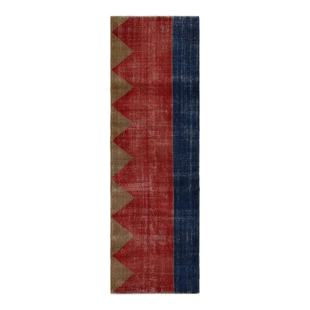 Vintage Turkish Runner Rug in Red, Blue and Brown Patterns by Rug & Kilim For Sale