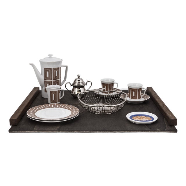 Mid-Century Modern Tête-À-Tête for Two on Wooden Tray by Victoria La Couronne for Fürstenberg, 1960s, Set of 14 For Sale