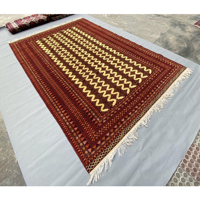 Islamic Afghan Hand-Knotted Ivory and Rust Ersari Tribal Wool Rug 6.9 X 9.10 Ft For Sale - Image 3 of 12