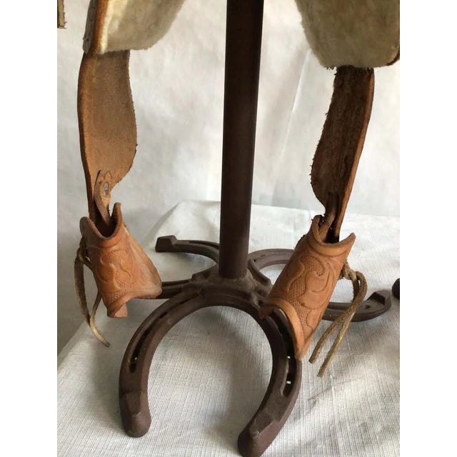 Mid-Century Modern 1960s Leather Horse Saddle Lamps on a Horseshoe Base - a Pair For Sale - Image 3 of 12