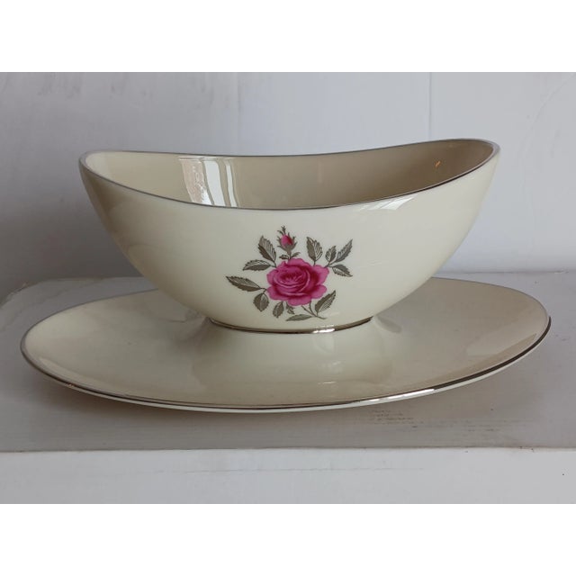 Mid 20th Century Vintage Lenox Ballad Roses Bone China- Creamer, Sugar, Gravy, 2 Bowls For Sale - Image 5 of 7
