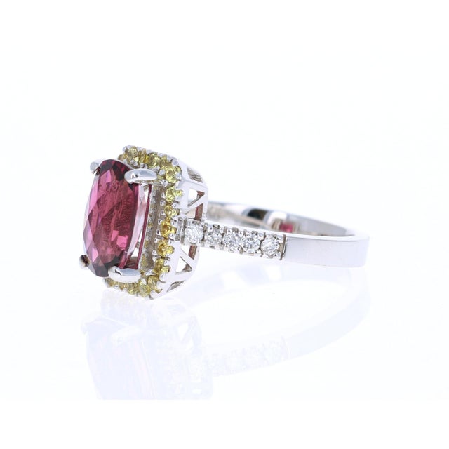 Tourmaline Sapphire Diamond White Gold Cocktail Ring, Size 7 For Sale - Image 4 of 5