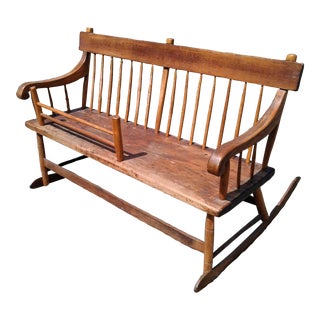Antique Primitive Rocker Bench With Wooden Removable Gate 1860s For Sale
