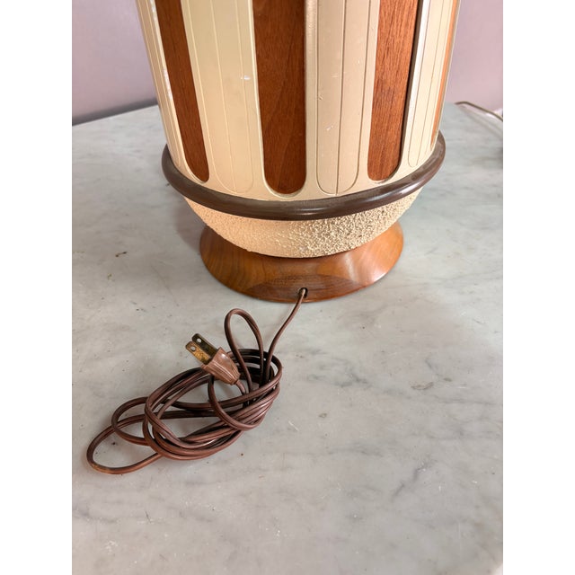 Ceramic Vintage Mid Century Jug Cream & Wood Table Lamp For Sale - Image 7 of 7