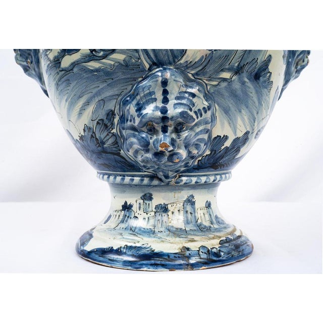 Antique 18th Century Stagnone Vase in Glazed Majolica with Double-Handled Sides, Albisola For Sale - Image 4 of 7