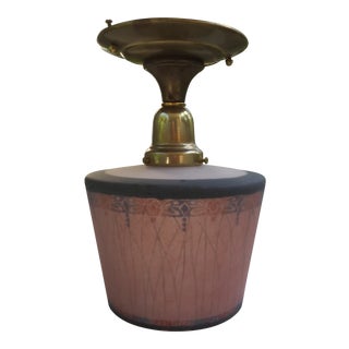 Vintage Brass Ceiling Fixture With Vintage Shade For Sale