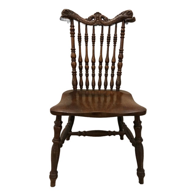 Antique Victorian Carved Wood Side Chair With Sea Creature Crest Rail For Sale