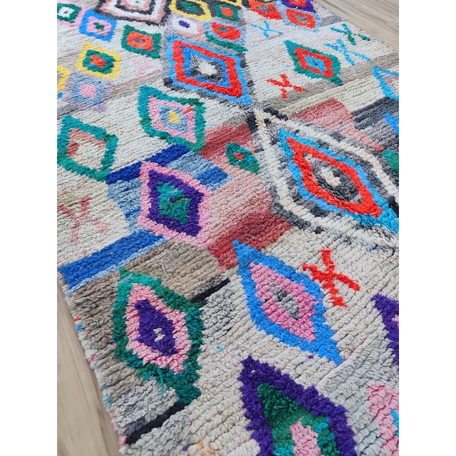Multicolor Diamond Handwoven Wool Moroccan Boujaad Rug For Sale - Image 11 of 12