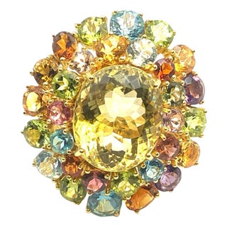 Bochic “Orient” Vintage Amethyst, Lemon Quartz & Citrine Ring - 18K Gold & Silver For Sale