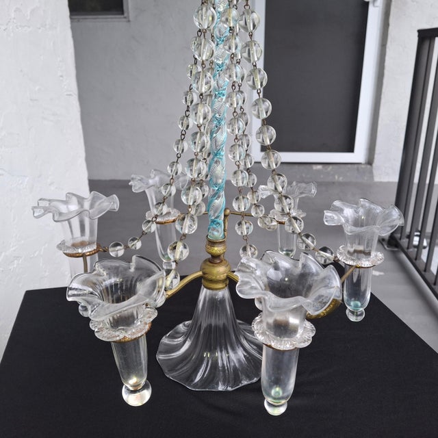 Stevens & Williams Late 19th Century Rare Large Gilt Bronze Blown Glass Blue Swirl Epergne by Stevens & Williams For Sale - Image 4 of 17