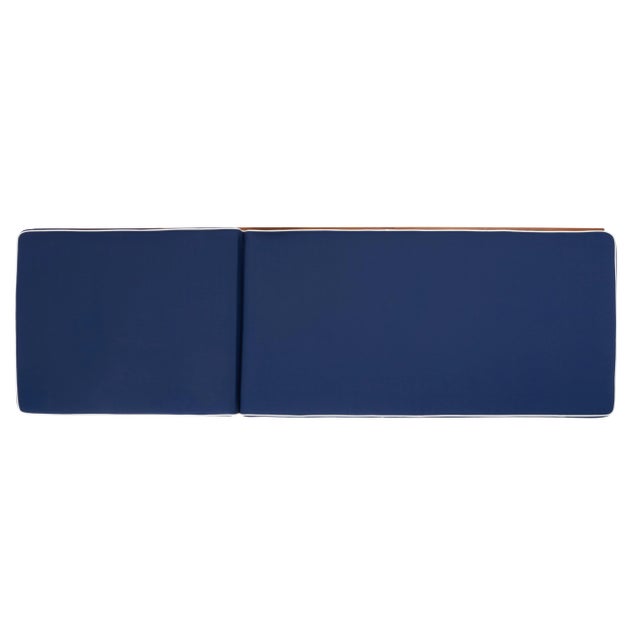 Newport Lounge Chair with Side Table - Natural/Navy with Contrast Piping For Sale - Image 9 of 12