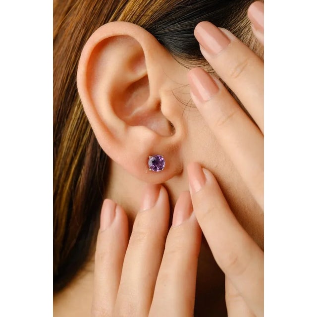 Round Cut Amethyst Stud Earrings - 2 Pieces For Sale - Image 4 of 6
