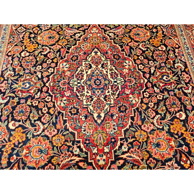 Vintage Persian Kashan Area Rug, Hand-Knotted Wool, Floral Pattern, Red & Navy, 5x7 For Sale - Image 16 of 17