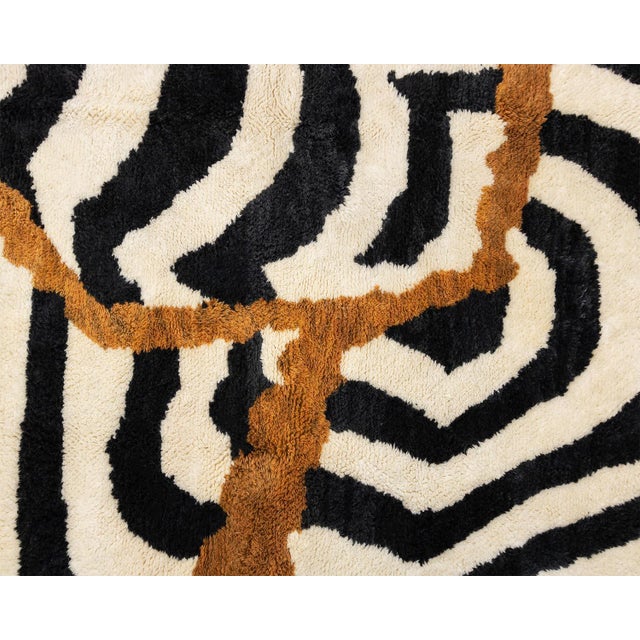 Bold Zebra Stripe Abstract Hand-Knotted Wool Rug | 13'7" X 9'8" | One of a Kind For Sale - Image 4 of 7