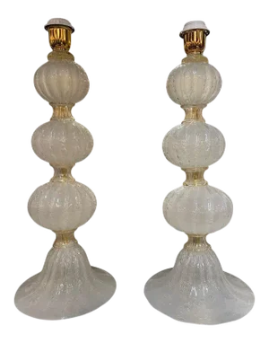 2000s Murano Frosted Silk Glass Ball Form Lamps - a Pair
