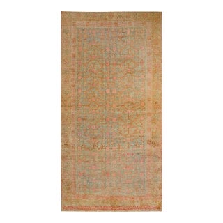 1930s Tan Taupe Pomegranate Antique Central Asian Khotan Rug 5'10" X 11'8" Handknotted Wool Carpet For Sale