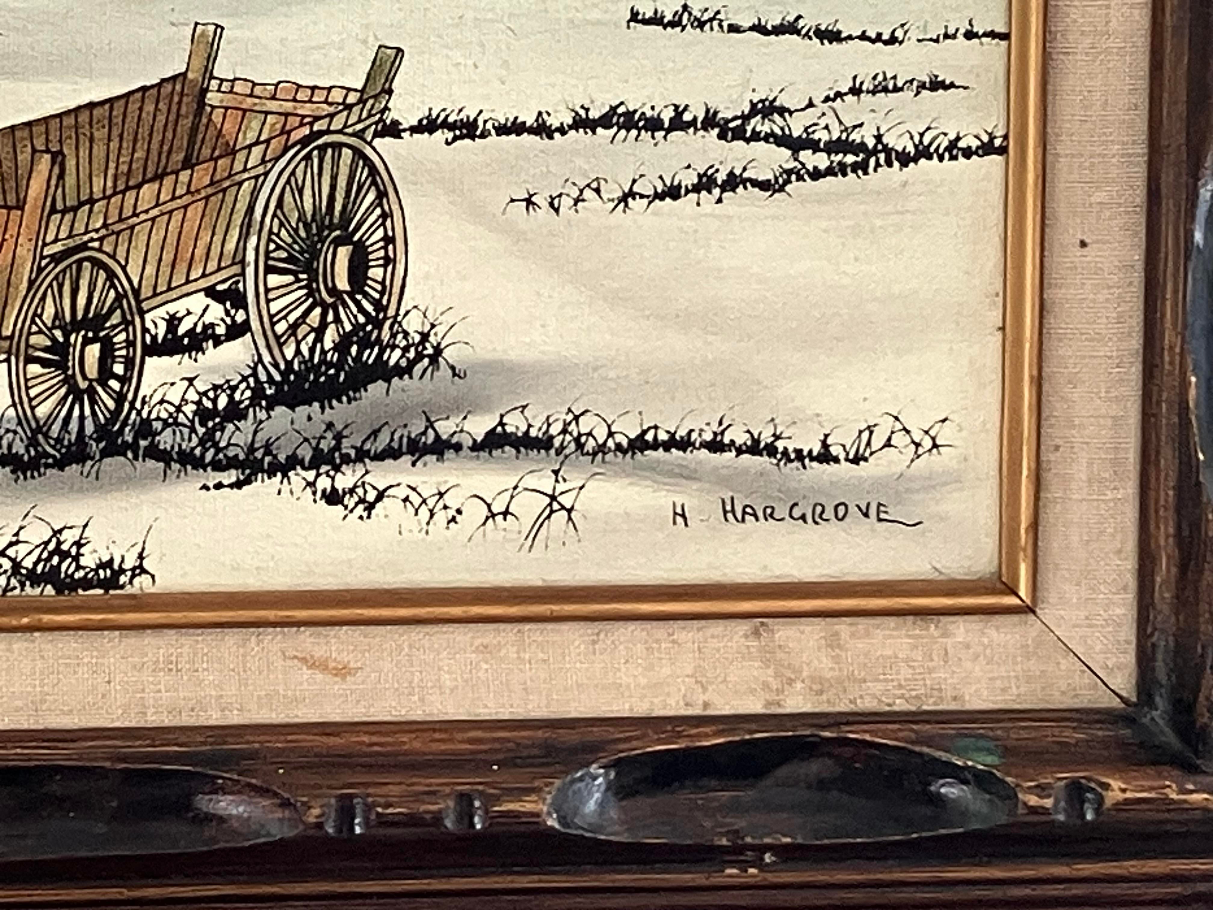 Vintage Winter Farm Landscape Oil by H. Hargrove | Chairish